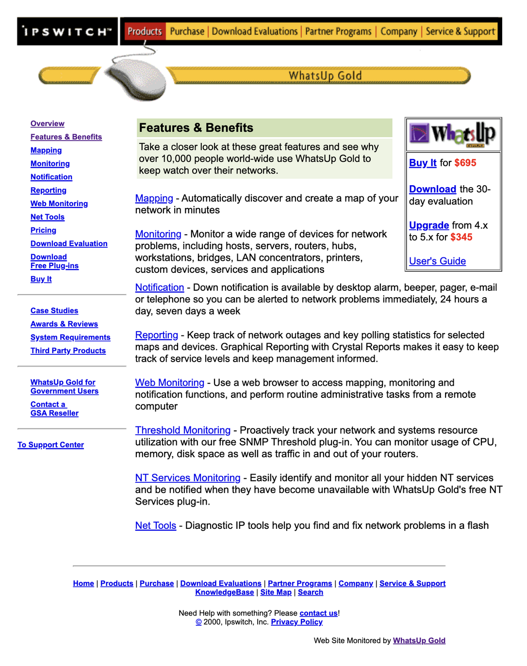 Can you believe this was the website for a product that costs $700?  These were the days when website design truly didn't matter.