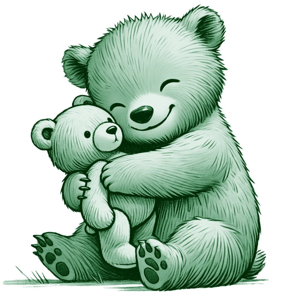 baby bear hugging teddy bear