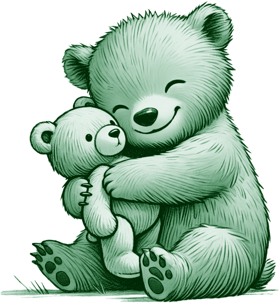 baby bear hugging teddy bear