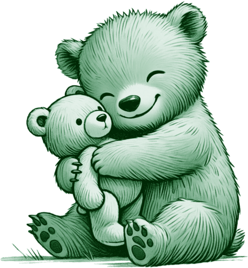 baby bear hugging teddy bear