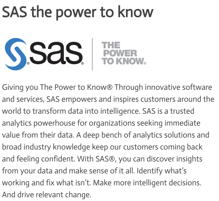 SAS is The Power To Know®, but know what exactly?