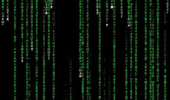 Symbols from the movie The Matrix, filling in a black background