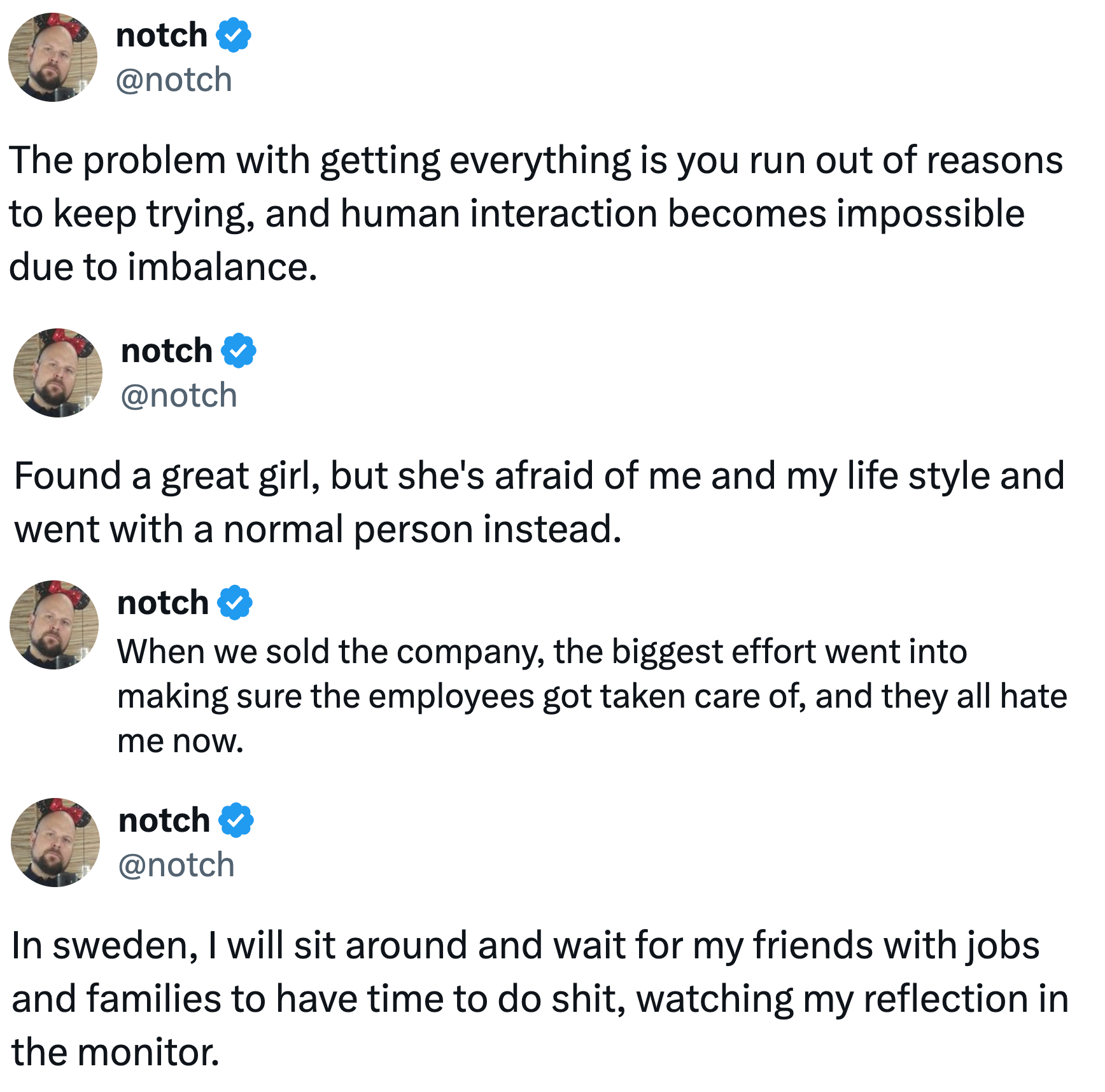 Minecraft founder on Twitter, after selling for $2,500,000,000.