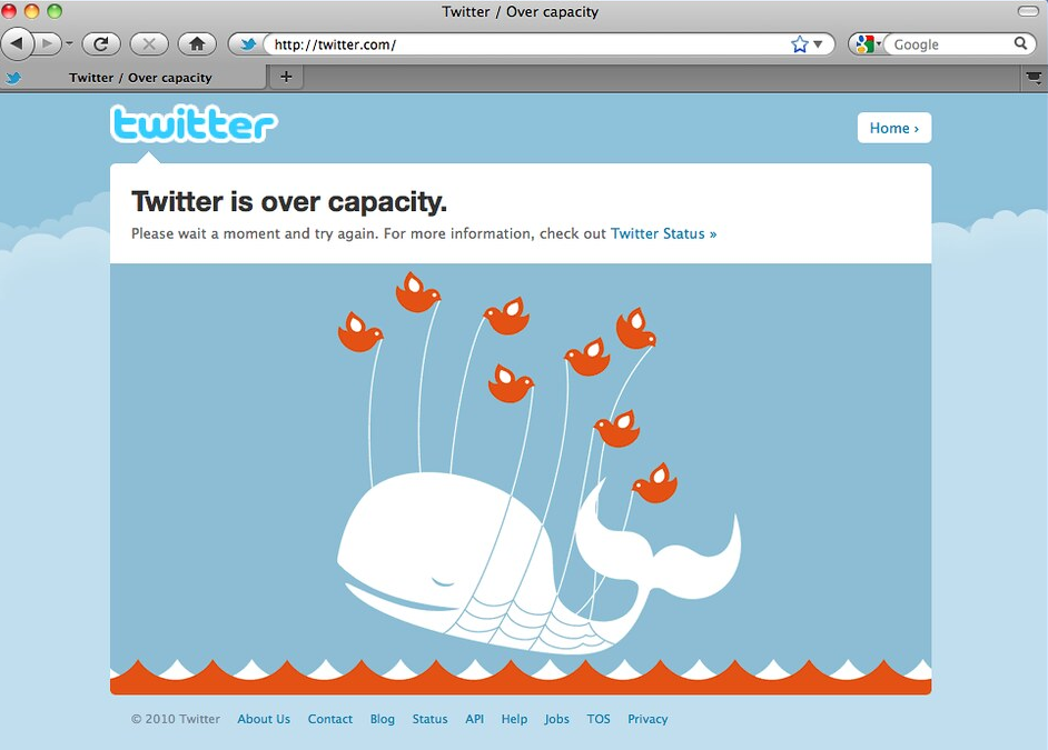 Twitter Fail Whale circa 2010