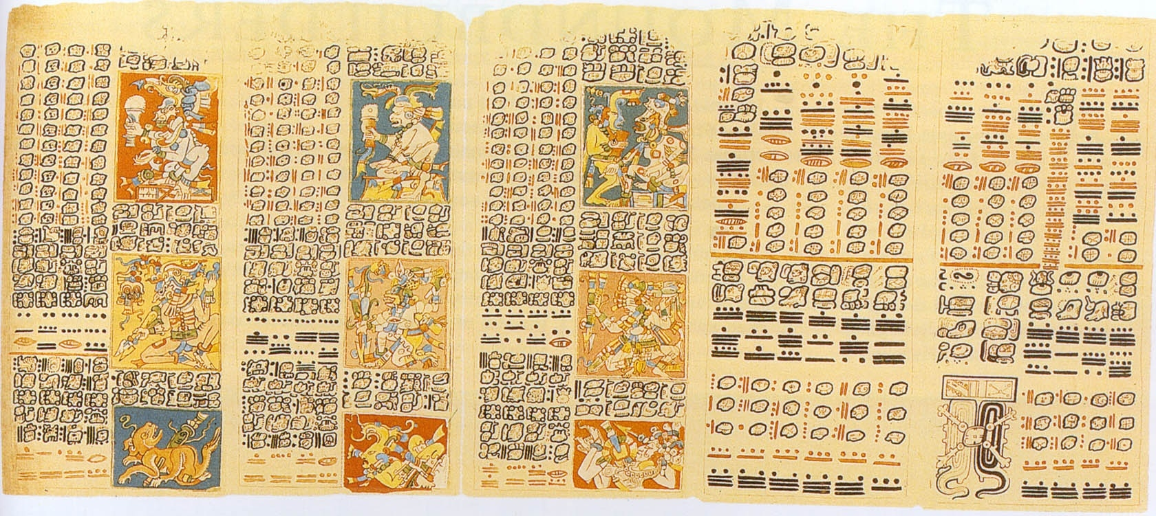 Recolorized segment of the Dresden Codex, a Mayan text from around 1200 AD which, among other things, predicts eclipses to within a few days.