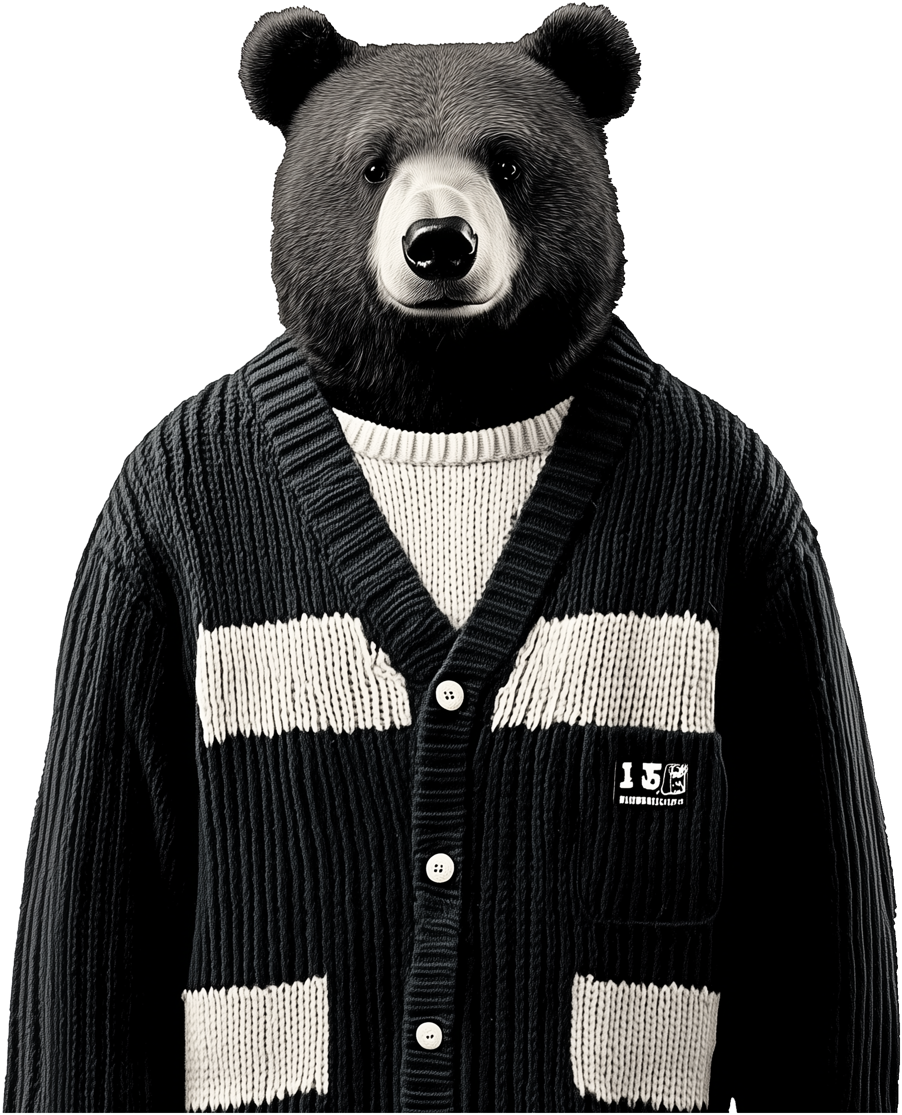 Bear in cardigan