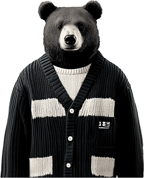 Bear in cardigan