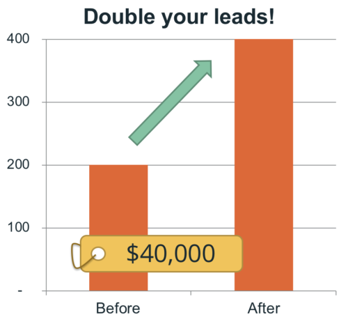 Chart showing the customer spending $20k to double leads