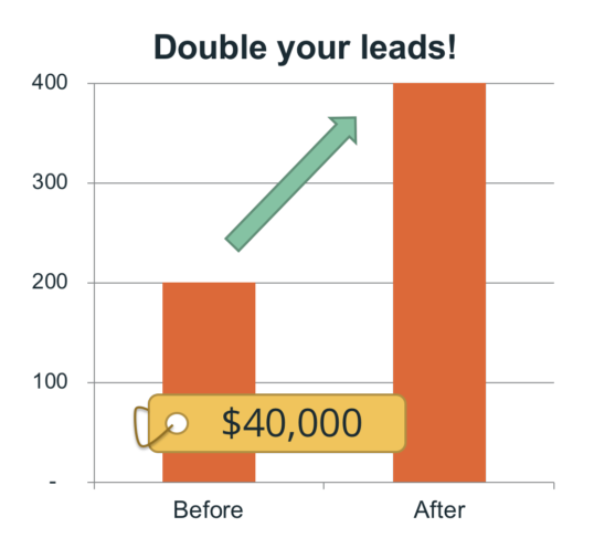 Chart showing the customer spending $20k to double leads
