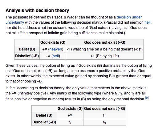 wikipedia 2x2 for Pascal's wager