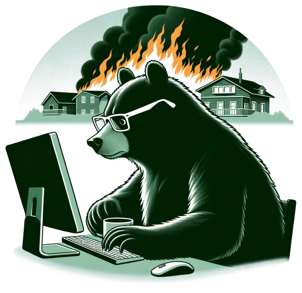 bear working while fire burns