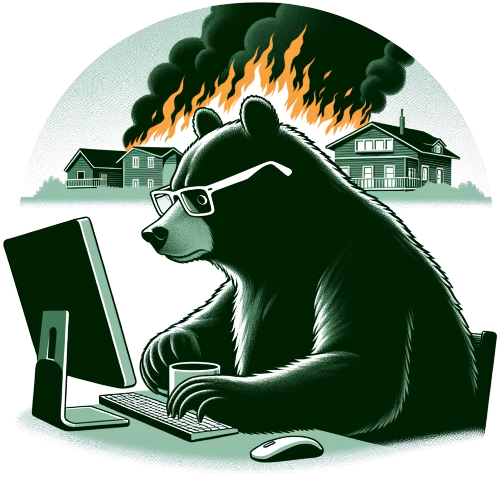 bear working while fire burns