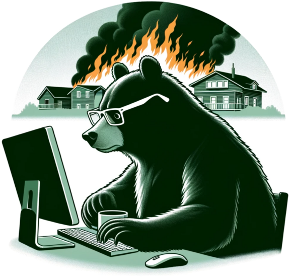 bear working while fire burns