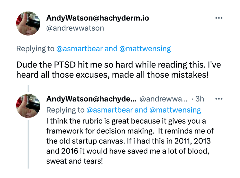 Tweet: Dude the PTSD hit me so hard while reading this. I've heard all those excuses and make all those mistakes!