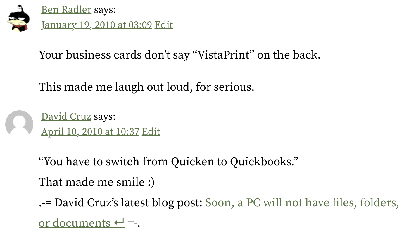 Blog comments confirming those used to be funny