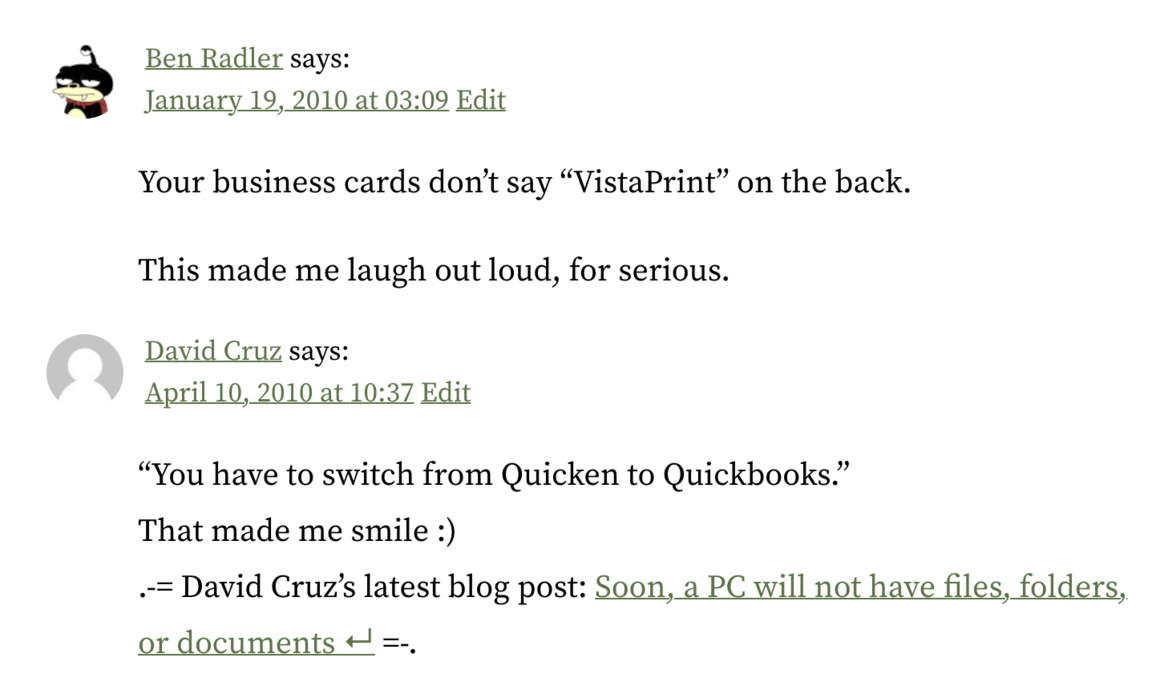 Blog comments confirming those used to be funny