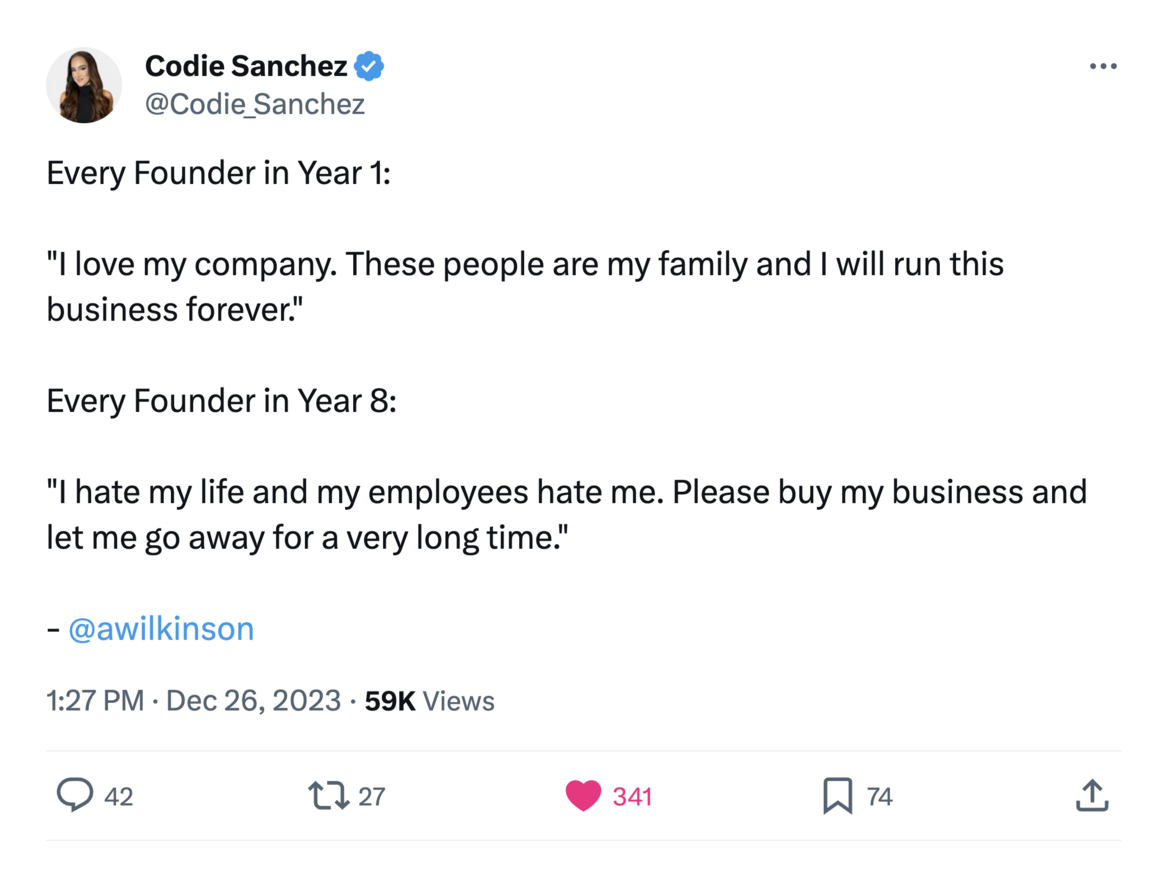 tweet about how hard companies can be in the later years