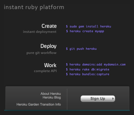 Screenshot of Heroku home page with command-line commands