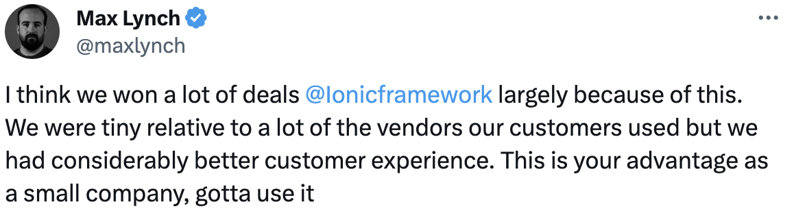 Tweet of a founder confirming this advantage