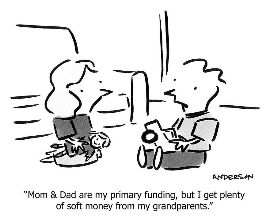 mom and dad are my primary funding but i get plenty of soft money from my grandparents