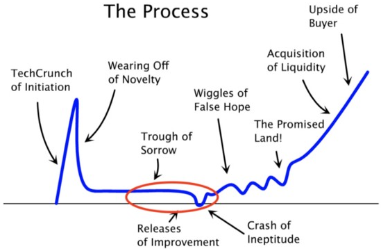 Emotional rollercoaster, from elation at launch to despair in the middle to the relative calm of maturity