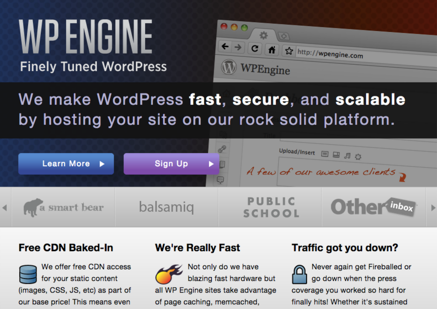 WP Engine's early website design screaming "We're an SMB selling to SMBs."