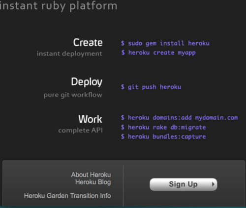 Screenshot of Heroku home page with command-line commands